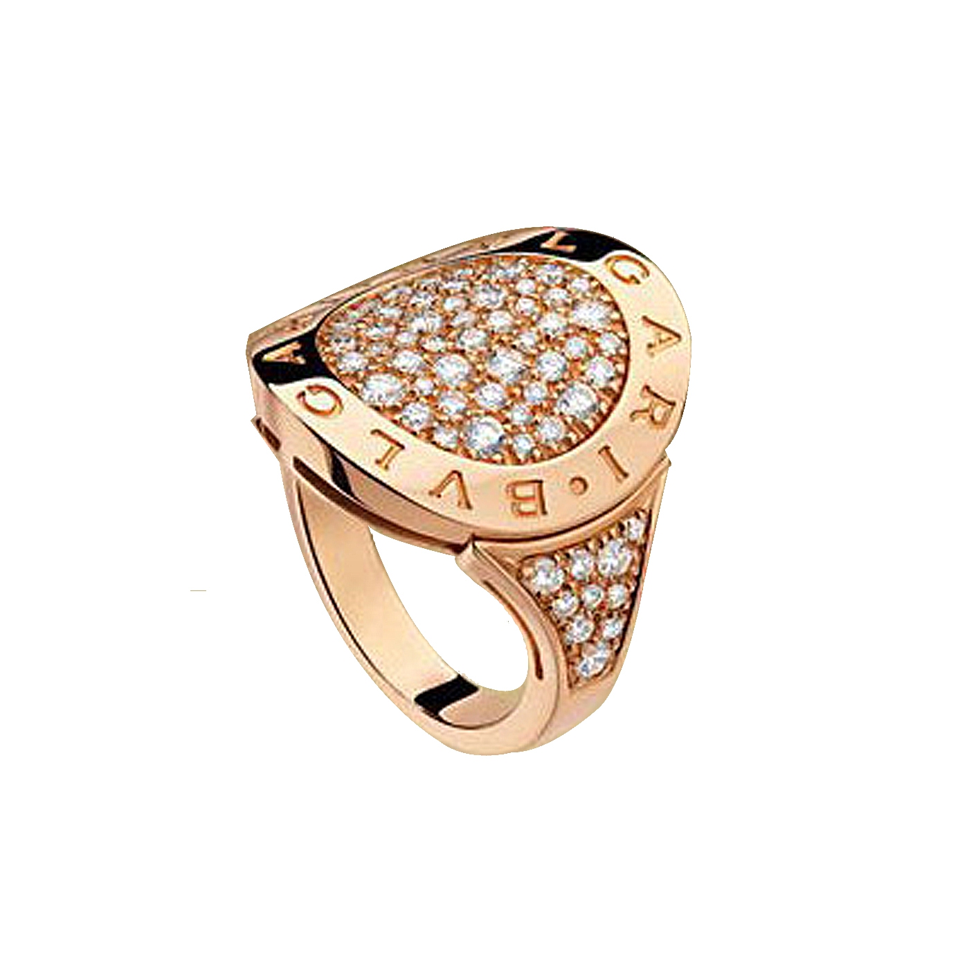 Bvlgari Bvlgari 18k Rose Gold Shield Design Ring with Full Pave
