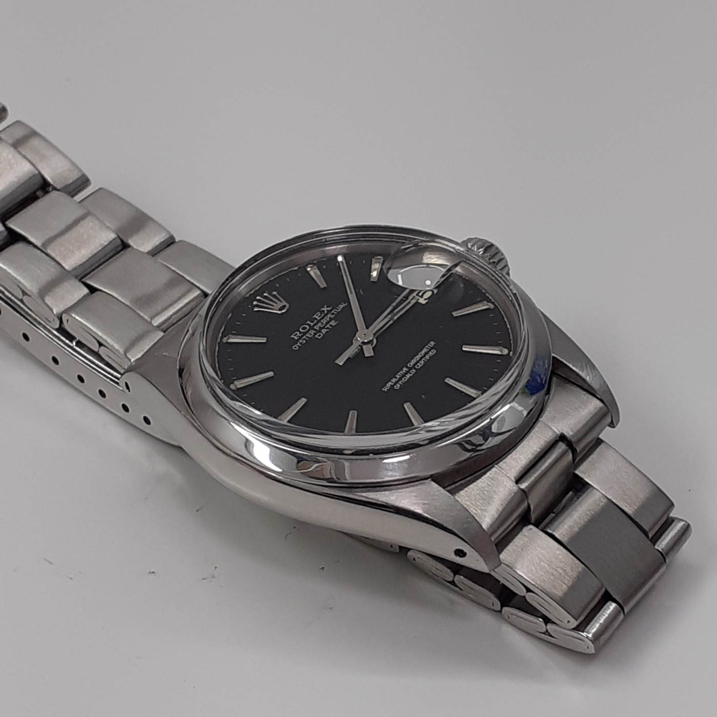 Rolex Mens Date 34mm Plastic Crystal Non Quick VERY RARE BLACK DIAL glossy finish 1500