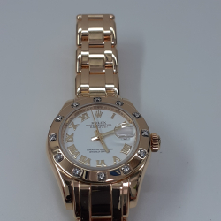 Rolex Ladies Datejust Pearlmaster 12 Diamond Bezel rehaut engraved 80318